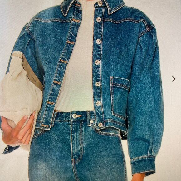 NEW Something Navy Puff Shoulder Denim Chore Jacket, Size XXL - Picture 1 of 8